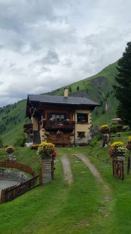 A house in the small Swiss village of La Fouly in the Swiss Alps, on the Tour de Mont Blanc trail, Switzerland
