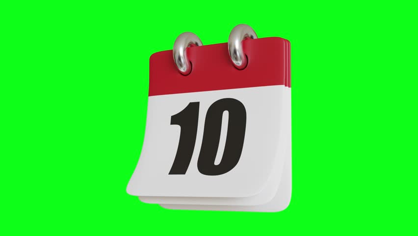 Calendar icon-day 10 animation, Simple calendar with date concept with green screen background.