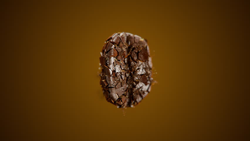 Extreme Close-Up Shot Super slow motion of Coffee bean Exploding Scattered details. 3d animation.