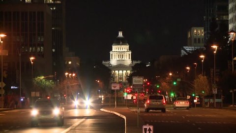 California State Capital Building at nighttime in time lapse (time-lapse)  HD 1080 High Definition 1920x1080 stock video clip