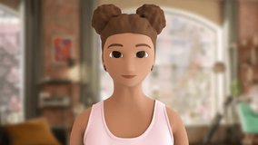 Animated Avatar With Brown Hair in Buns, Participating in a Virtual Meeting in a Cozy Indoor Environment. Perfect for Remote Communication and Online Collaboration. - Powered by Shutterstock - Get 15% off with code: PIKWIZARD15