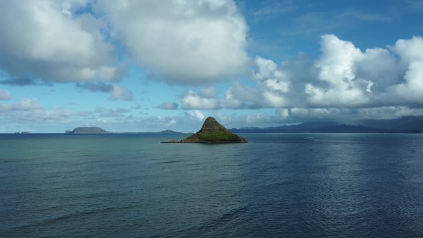 Aerial drone footage reveals Mokoli‘i Island, also known as Chinaman