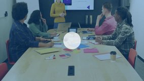 Animation of network of connections with wifi icons over diverse business people in office. Global finance, business, connections, computing and data processing concept digitally generated video. - Powered by Shutterstock - Get 15% off with code: PIKWIZARD15