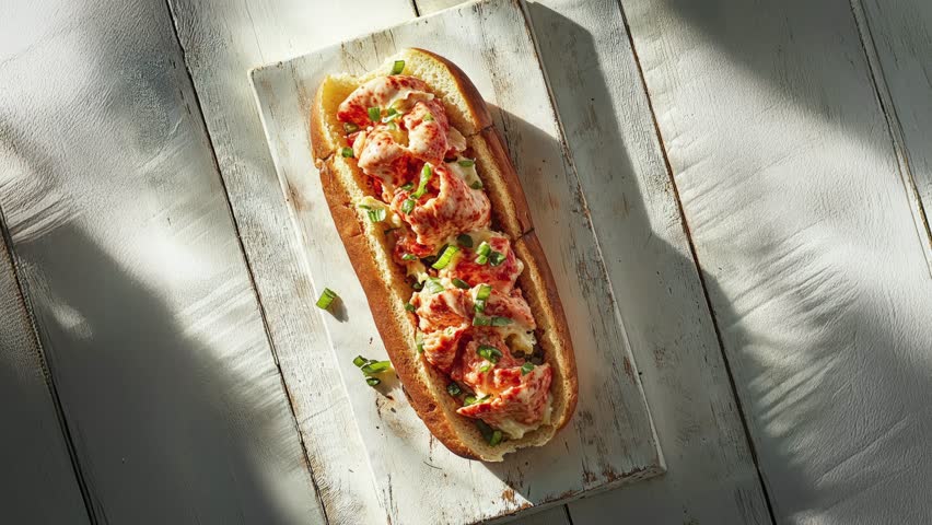 Gourmet Lobster Roll Sandwich on Rustic Wooden Board