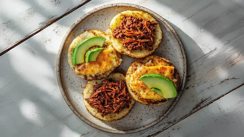 Delicious Homemade Arepas with Avocado and Cheese Toppings