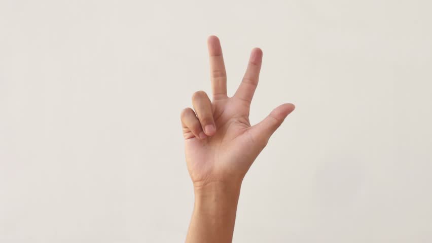 Asian male hands counting numbers one to five on white background. hand gesture of an adult asian man showing the numbers one to five on a white background. 4K slow motion footage.