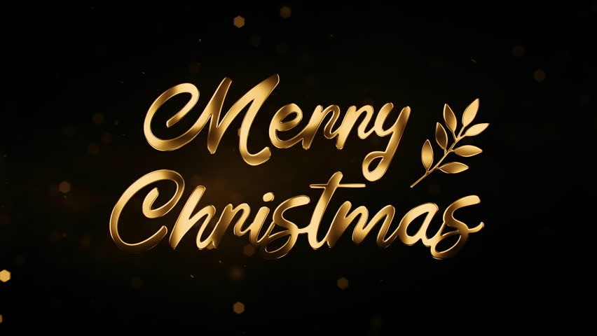 Golden Merry Christmas and Happy New Year sparkling magic text animation. Holiday Greeting card concept.