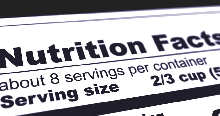 Nutrition Facts Label with Calories line highlighted, lose weight, diet and healthy food concept, footage