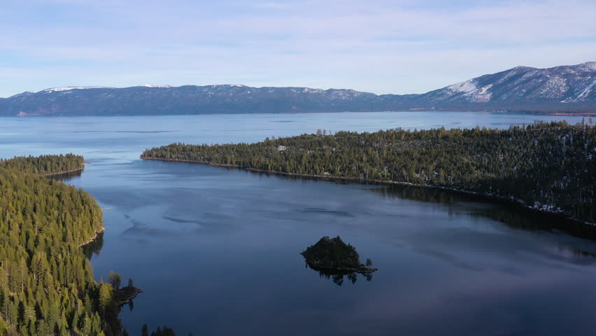 Lake Tahoe Large Freshwater Lake In The Sierra Nevada Mountains In California, United States. Aerial Shot