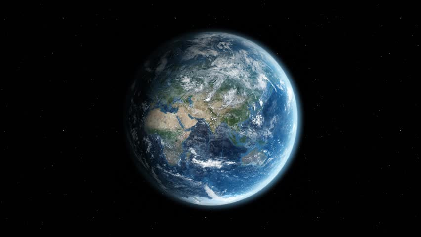 Zoom from Earth to Qatar. (Country Flag) World map animation with highlighted borders of countries.
