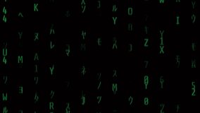 Green Japanese Characters Stream Down a Black Screen in Vertical Lines, Emulating the Iconic Matrix Code Effect. - Powered by Shutterstock - Get 15% off with code: PIKWIZARD15