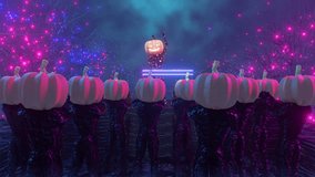 Halloween Pumpkin DJ Playing Music in Night Disco Party with Fans in the Dark Mystery Forest in Vertical Loopable 4K 3D Animation Stock Video - Powered by Shutterstock - Get 15% off with code: PIKWIZARD15