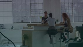 Financial data processing animation over diverse business people in office. finance, teamwork, diversity, technology, corporate - Powered by Shutterstock - Get 15% off with code: PIKWIZARD15