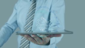 Holding tablet, businessperson with data analytics animation over blue graphics. technology, digital, professional, innovation, strategy, analysis - Powered by Shutterstock - Get 15% off with code: PIKWIZARD15