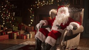 Magic and secret of Christmas, Santa Claus showing silent gesture, portrait. Merry Xmas and happy New Year, zooming shot from medium to closeup of old man face, fabulous night in Xmas Eve, fairytale - Powered by Shutterstock - Get 15% off with code: PIKWIZARD15