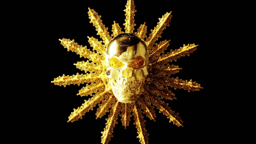Golden Skull Animation Perfect for Electronic Music, Ethereal Golden Skull VFX: Create Stunning Music Visuals, Intricate Golden Skull Loop: Add Depth to Your DJ Sets