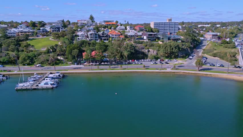 Private boats docked at marina on Swan River in Fremantle, Perth, Western Australia