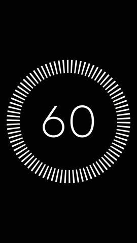 Minimal countdown one minute animation from 60 to 0 seconds. Modern flat design with animation on black background. High quality 4K video.
