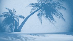 Palm tree shadows on a textured blue wall. Minimal tropical background with sunlight creating silhouettes - Powered by Shutterstock - Get 15% off with code: PIKWIZARD15