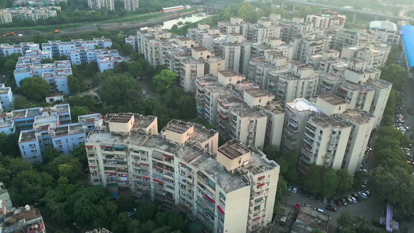 kite flying on buldings in noida drone view delhi in india