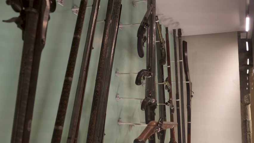 antique gun weapons for war fighting at indoor video is taken at Udaipur rajasthan india.