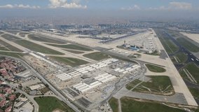 Istanbul- Türkiye -13-09-2021 Istanbul airport aerial view. Turkish Airlines aircraft aerial drone image - Powered by Shutterstock - Get 15% off with code: PIKWIZARD15