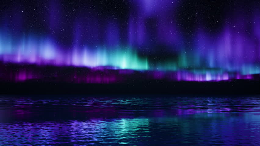 Breathtaking Northern Lights dance across the night sky, mirrored perfectly in the still waters below. This stunning display of natural beauty highlights vivid greens and purples