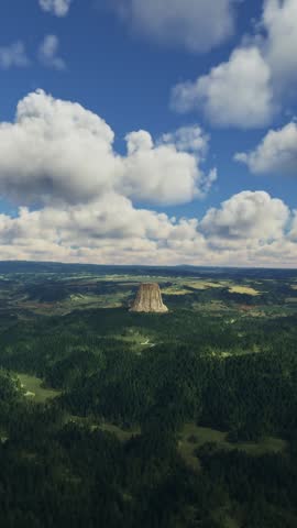 3D - Aerial shot of Devils Tower National Monument in Wyoming. United States
