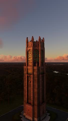 3D - Circular aerial view at sunset of Bok Tower Gardens - Lake Wales in Florida. United States
