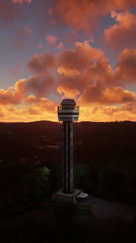 3D - Circular aerial view at sunset of Hot Springs Mountain Tower in Arkansas. United States