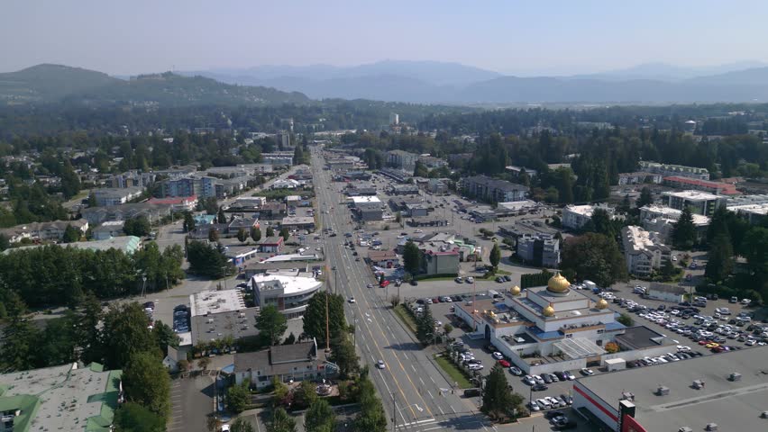 Drone Aerial Footage of Downtown Abbotsford, British Columbia – Rural Small City Skyline