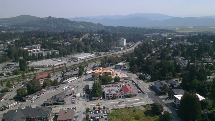 Drone Aerial Footage of Downtown Abbotsford, British Columbia – Rural Small City Skyline