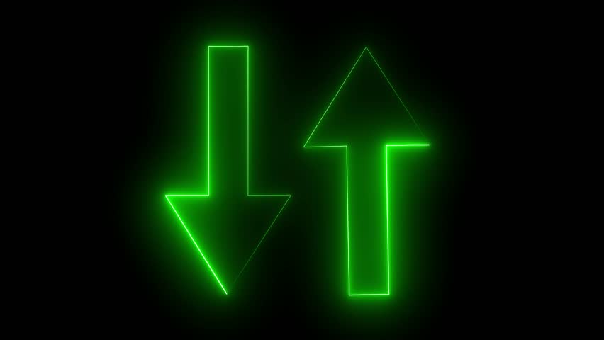 abstract neon line up down arrow icon animation. black  background.