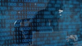 Binary code animation over person typing on keyboard in dark room. Technology, coding, digital, computer, programming, hacker - Powered by Shutterstock - Get 15% off with code: PIKWIZARD15