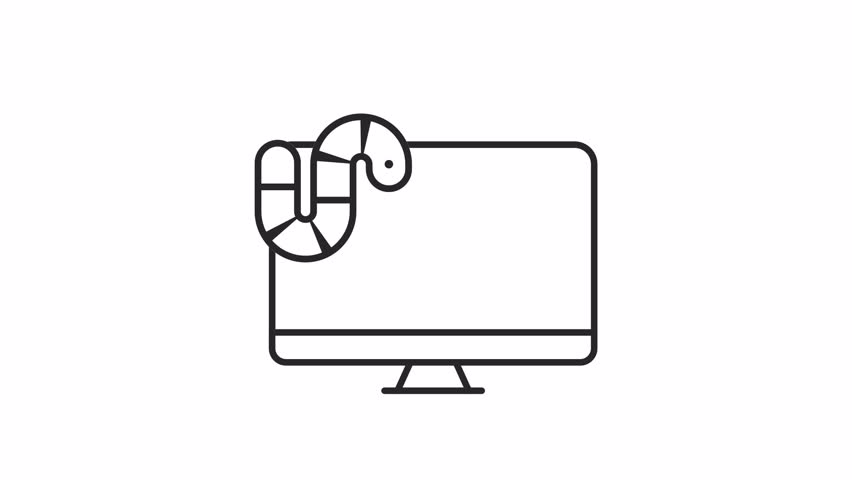 Computer worm line animation. Exploit animated icon. Moving insect. Virus computer, technology. Pc system. Black illustration on white background. HD video with alpha channel. Motion graphic