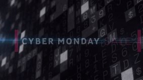 Cyber Monday Sale text animation over digital globe and binary code background. promotion, ecommerce, shopping - Powered by Shutterstock - Get 15% off with code: PIKWIZARD15