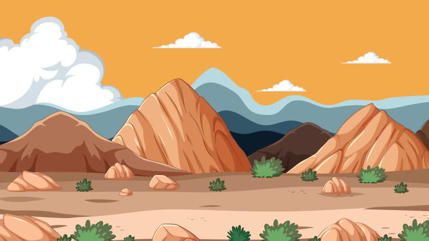 Animated mountains with moving clouds and changing light