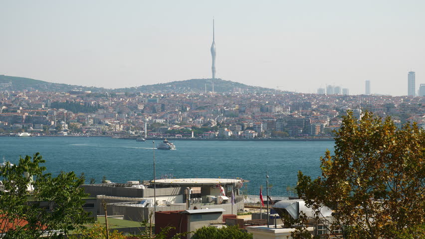 day time istanbul famous city bay view point asia costline top panorama 4k turkey