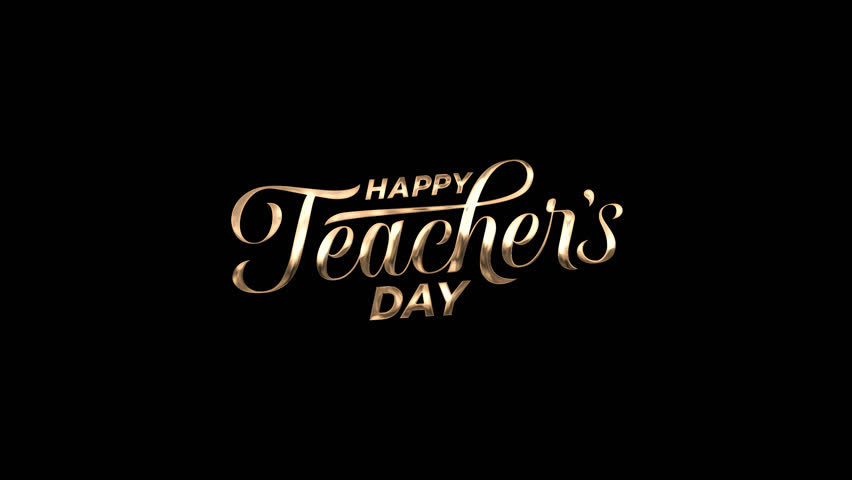 Happy teachers day text animation in gold, black and white colors. It's good for teachers day celebration, greeting, banner, etc.