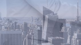 Hand shaking animation over cityscape with tall skyscrapers in background. Business, partnership, agreement, collaboration, handshake, urban - Powered by Shutterstock - Get 15% off with code: PIKWIZARD15