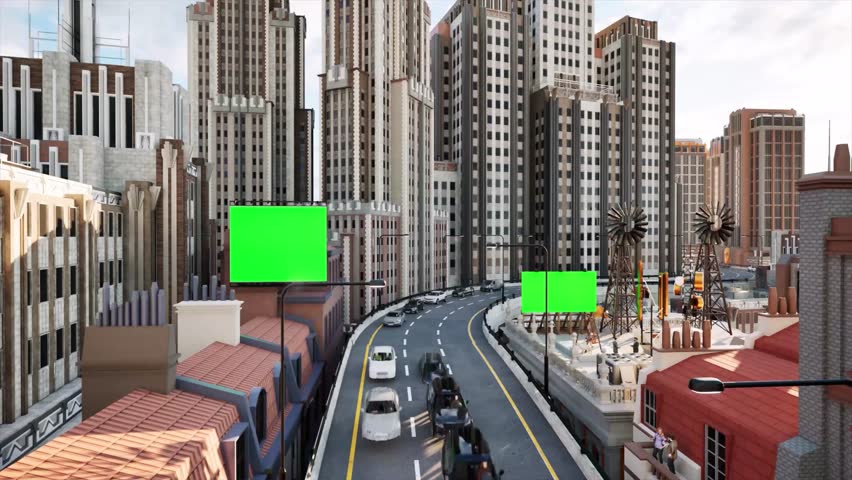 City billboards on both sides of the viaduct Sunny Scene