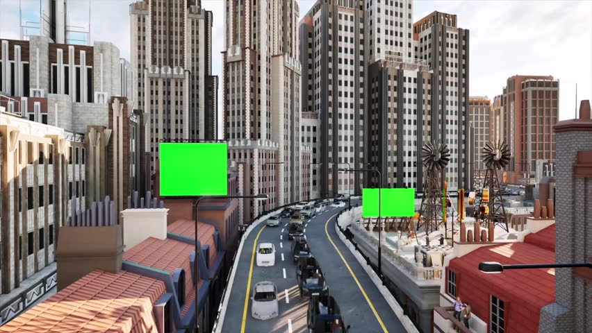 City billboards on both sides of the viaduct Sunny Scene