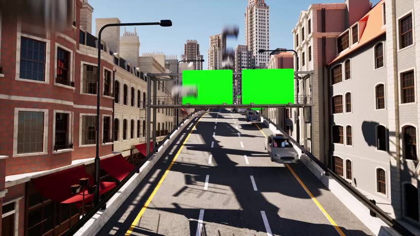 City billboards on both sides of the viaduct Sunny Scene