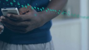 Holding smartphone and water bottle, person with data processing animation over. Technology, digital, mobile, hydration, analysis, innovation - Powered by Shutterstock - Get 15% off with code: PIKWIZARD15