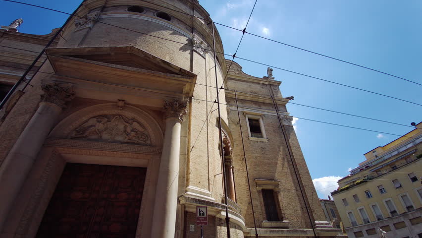 Parma Duomo square with Baptistery in sunny day. High quality 4k footage