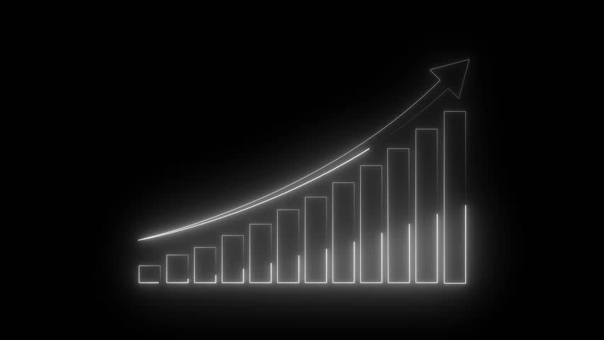 Neon business graph chart icon animation on isolated black background. Neon business growth idea animated. withe color neon line business graph.