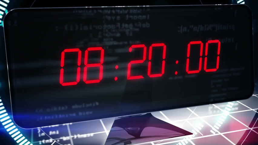 Showing 11:40:00, digital clock with futuristic data processing animation in background. Time, technology, countdown, interface - Powered by Shutterstock - Get 15% off with code: PIKWIZARD15