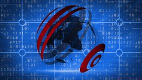 Binary code and rotating globe with red circles, digital data animation. Technology, global, network, futuristic, cyber, information - Powered by Shutterstock - Get 15% off with code: PIKWIZARD15