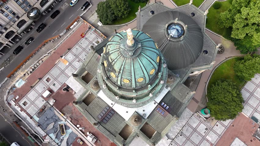 Aerial shot of Deutscher Dom, meaning "German Cathedral" in Berlin, Germany