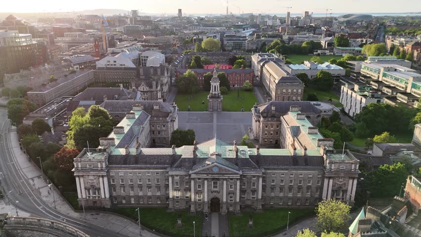 Aerial shot of Trinity College in Dublin, capital of Ireland, Europe